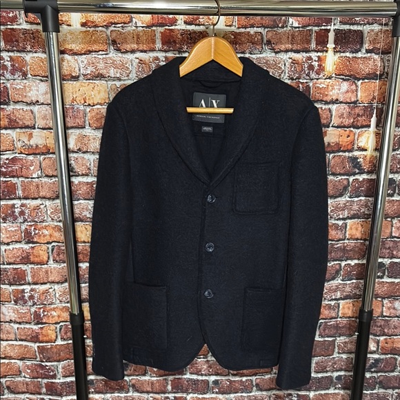 Armani Exchange navy Blue wool thick Men's Blazer three button sport coat jacket - Picture 2 of 7